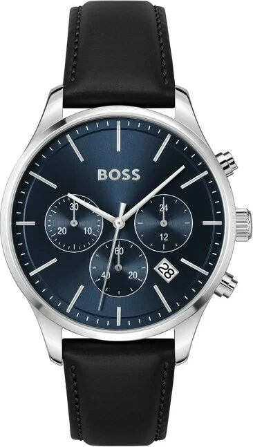 Montre Homme Hugo Boss 1514156 Avery - Cadran Bleu, Boîtier Argent, Bracelet Cuir Noir