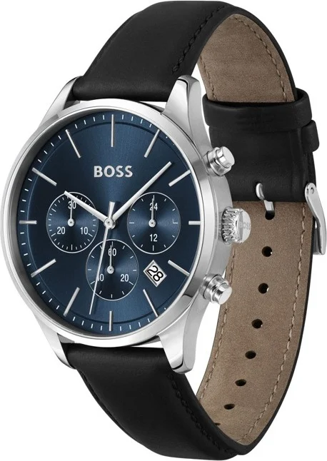 Montre Homme Hugo Boss 1514156 Avery - Cadran Bleu, Boîtier Argent, Bracelet Cuir Noir vue 2
