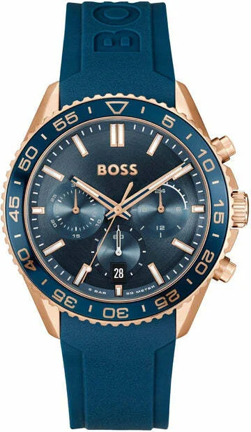Montre Homme Hugo Boss Runner 1514169 - Boîtier bicolore acier/doré rose, cadran et bracelet bleu