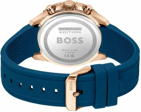Montre Homme Hugo Boss Runner 1514169 - Boîtier bicolore Silicone/doré rose, cadran et bracelet bleu vue 3