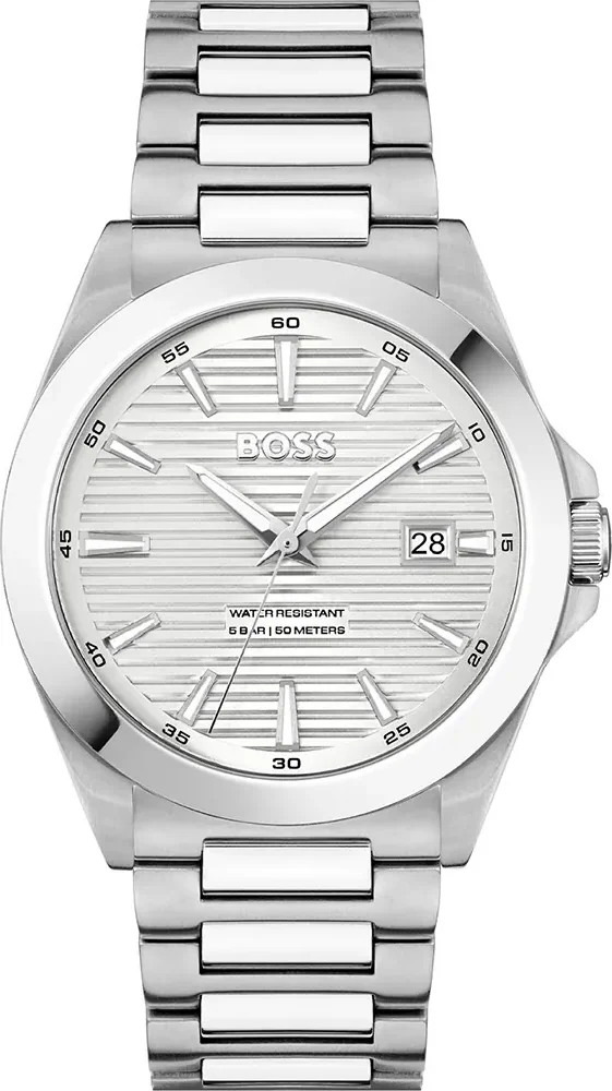 Montre Homme Hugo Boss 1514176, Boîtier et Bracelet Acier Argenté, Cadran Blanc