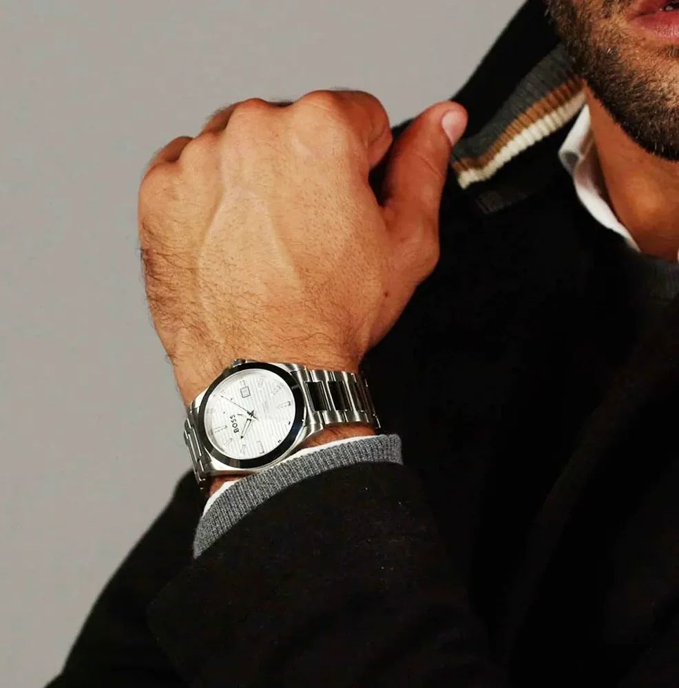 Montre Homme Hugo Boss 1514176, Boîtier et Bracelet Acier Argenté, Cadran Blanc vue 4