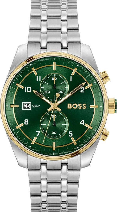 Montre Homme Hugo Boss 1514195, Boîtier Acier Bicolore, Cadran Vert