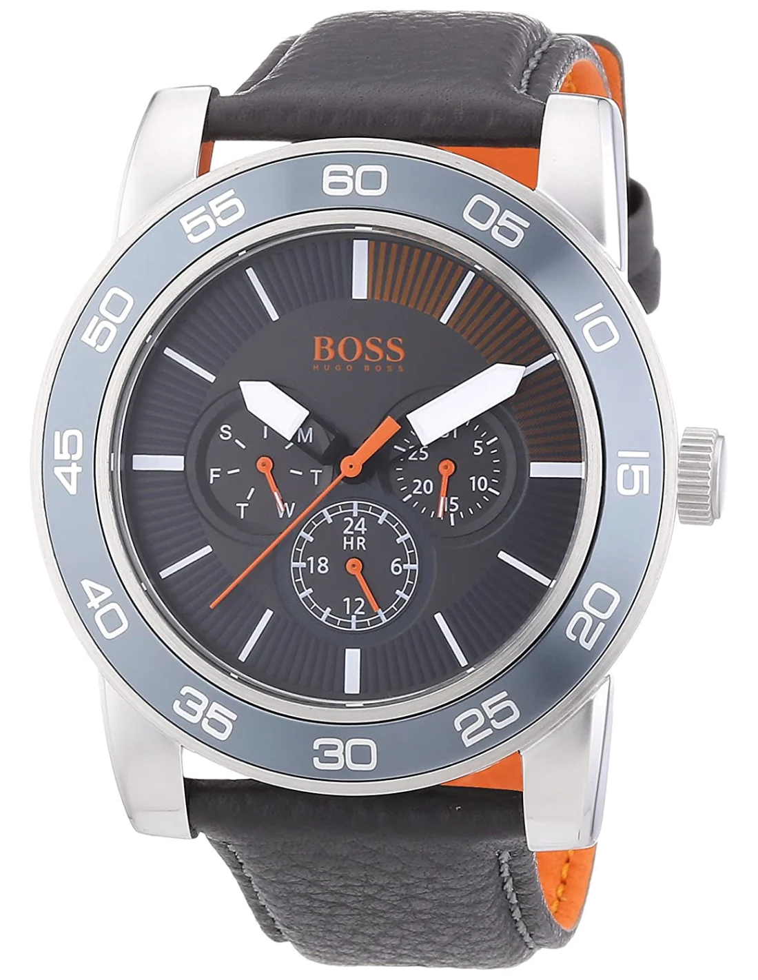 Montre Homme Hugo Boss Orange 1512863 Cadran Gris Bracelet Cuir Noir