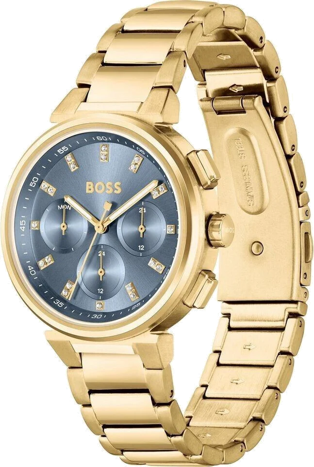 Montre Hugo Boss One 1502677 pour Femme - Cadran Bleu Cristaux, Bracelet Acier Doré vue 2