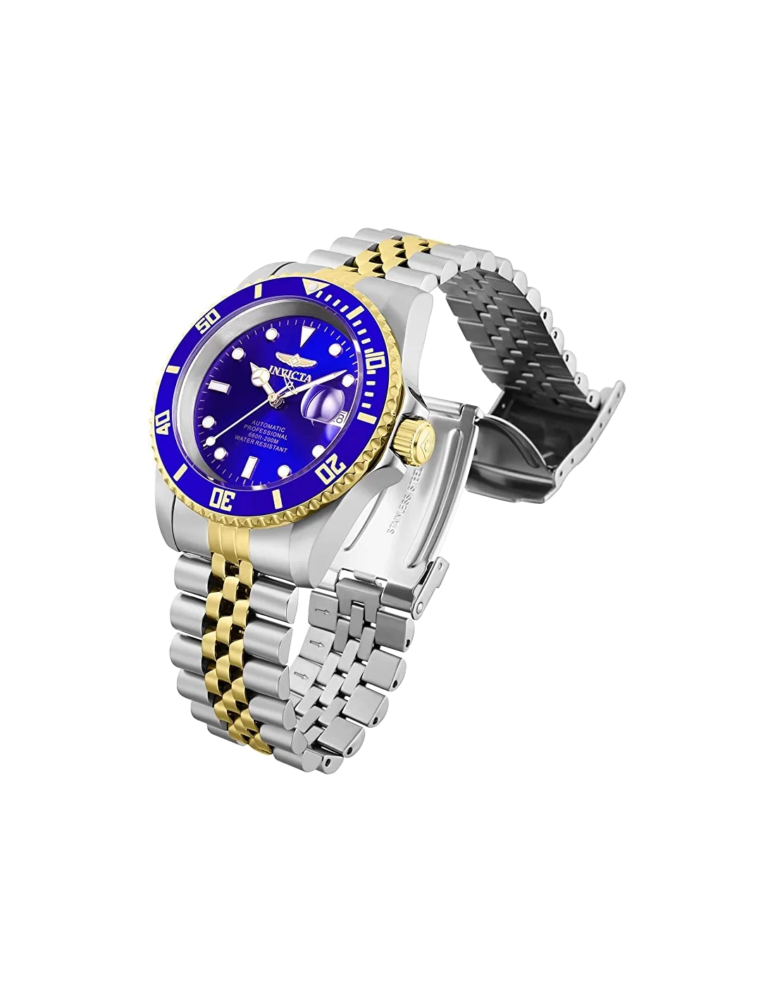 Montre homme Invicta Automatic Pro Diver en acier inoxydable bicolore avec cadran bleu vue 2