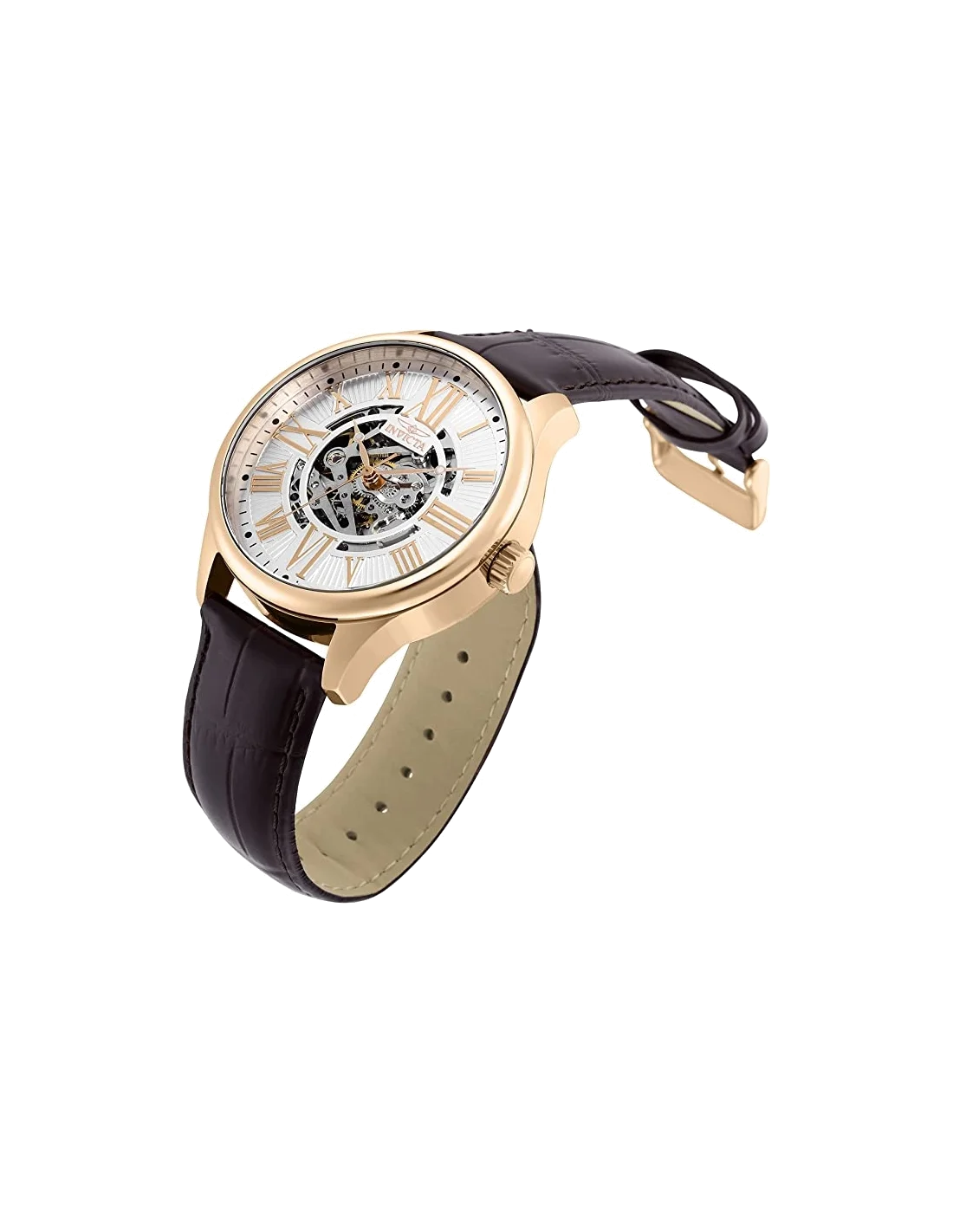 Montre homme Invicta Automatic Vintage bracelet en cuir marron vue 2