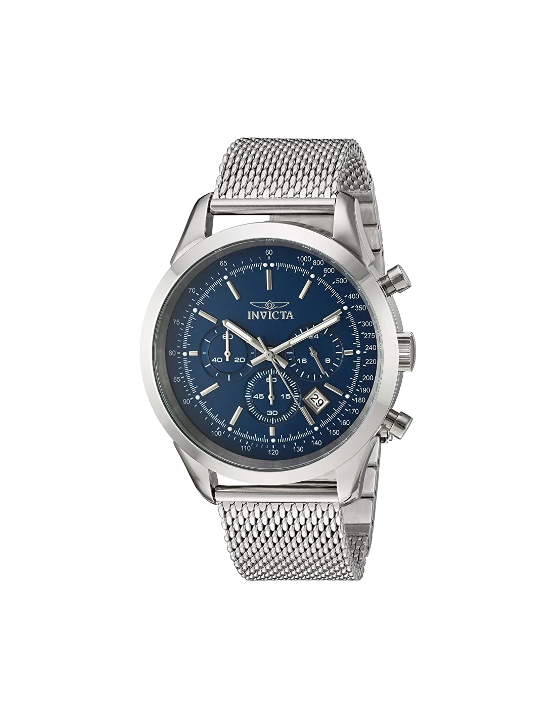 Montre homme Invicta Quartz Speedway en acier inoxydable argenté avec cadran bleu