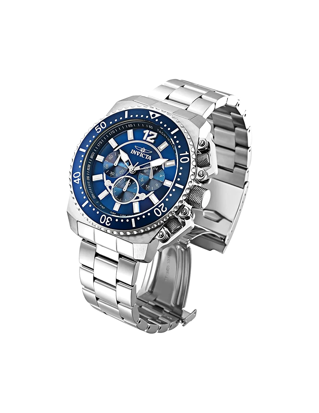 Montre homme Invicta Quartz Pro Diver en acier inoxydable argenté avec cadran bleu vue 2