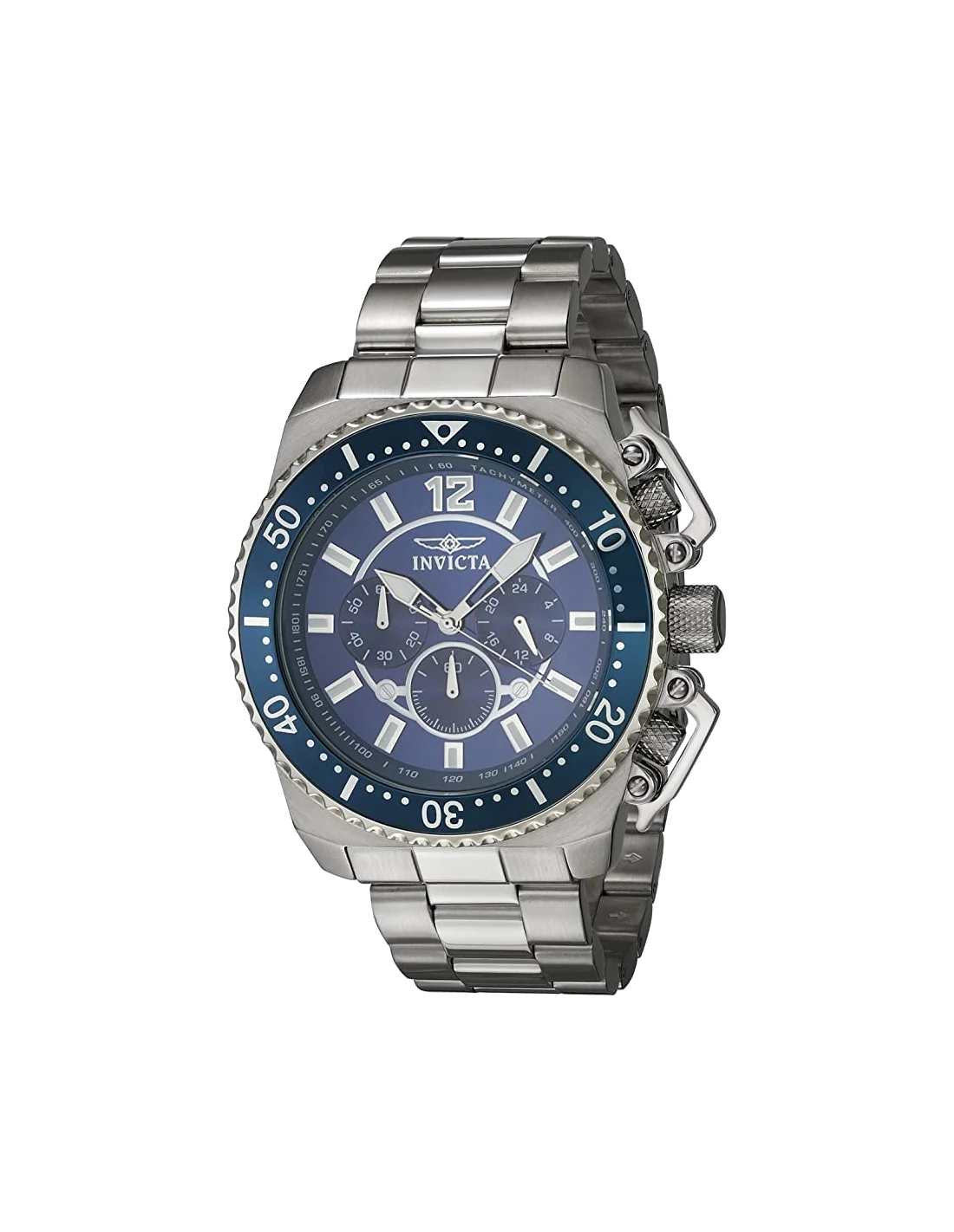 Montre homme Invicta Quartz Pro Diver en acier inoxydable argenté avec cadran bleu