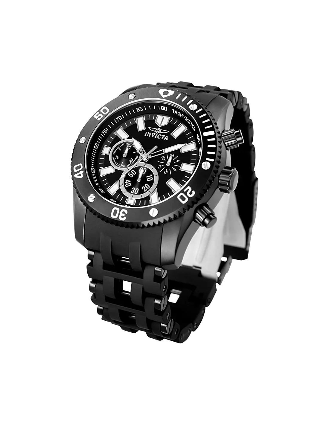 Montre homme Invicta Quartz Sea Spider en acier inoxydable noir et bracelet en polyuréthane vue 2