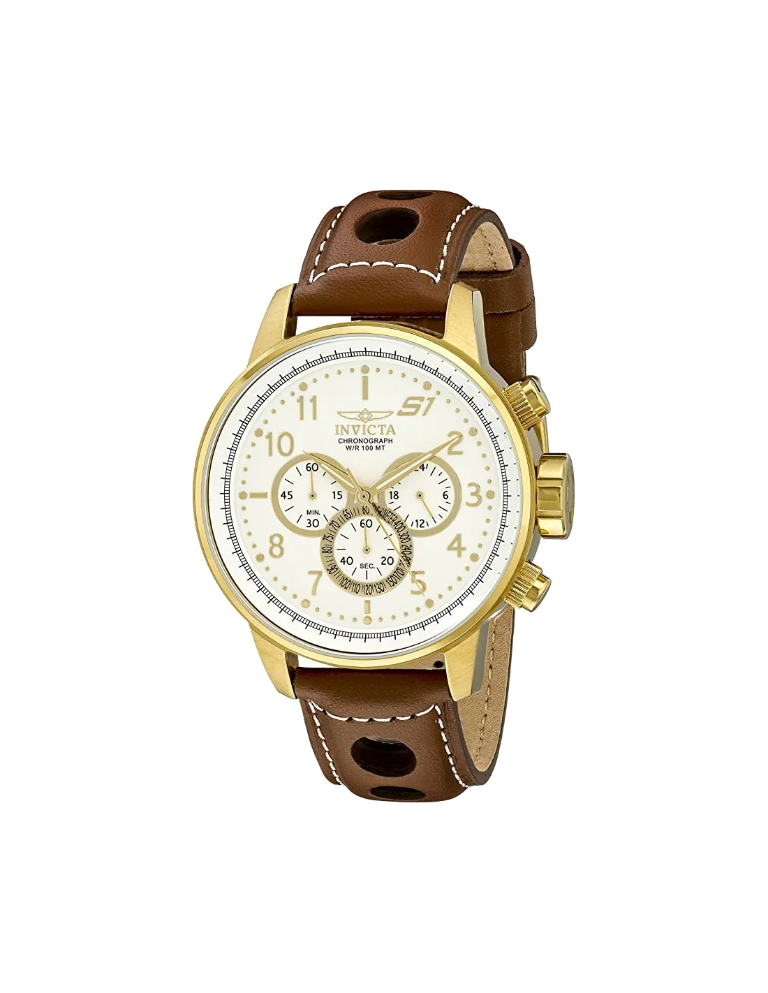 Montre homme Invicta Quartz S1 Rally avec bracelet en cuir marron