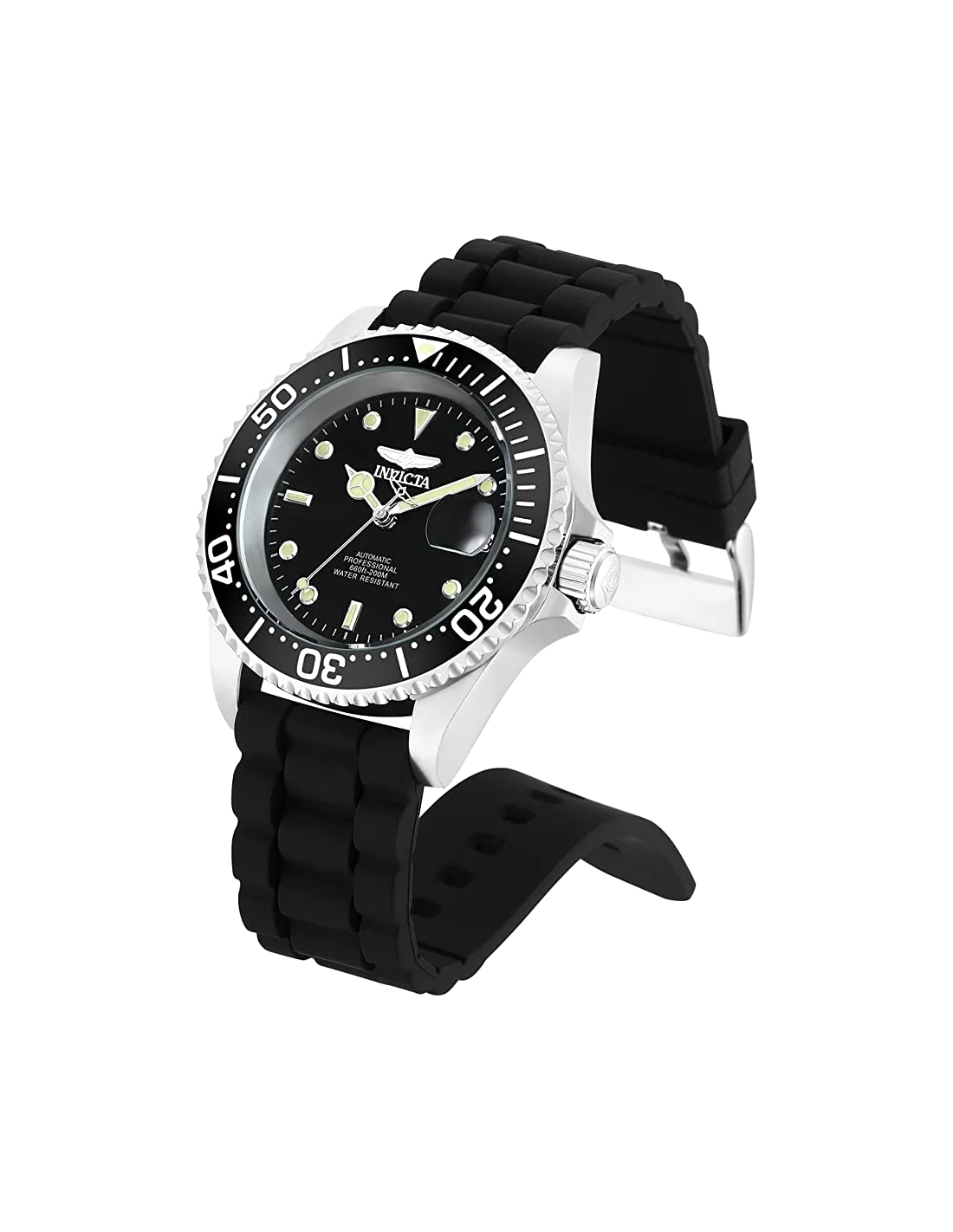 Montre homme automatique Invicta Pro Diver avec bracelet en silicone noir vue 2