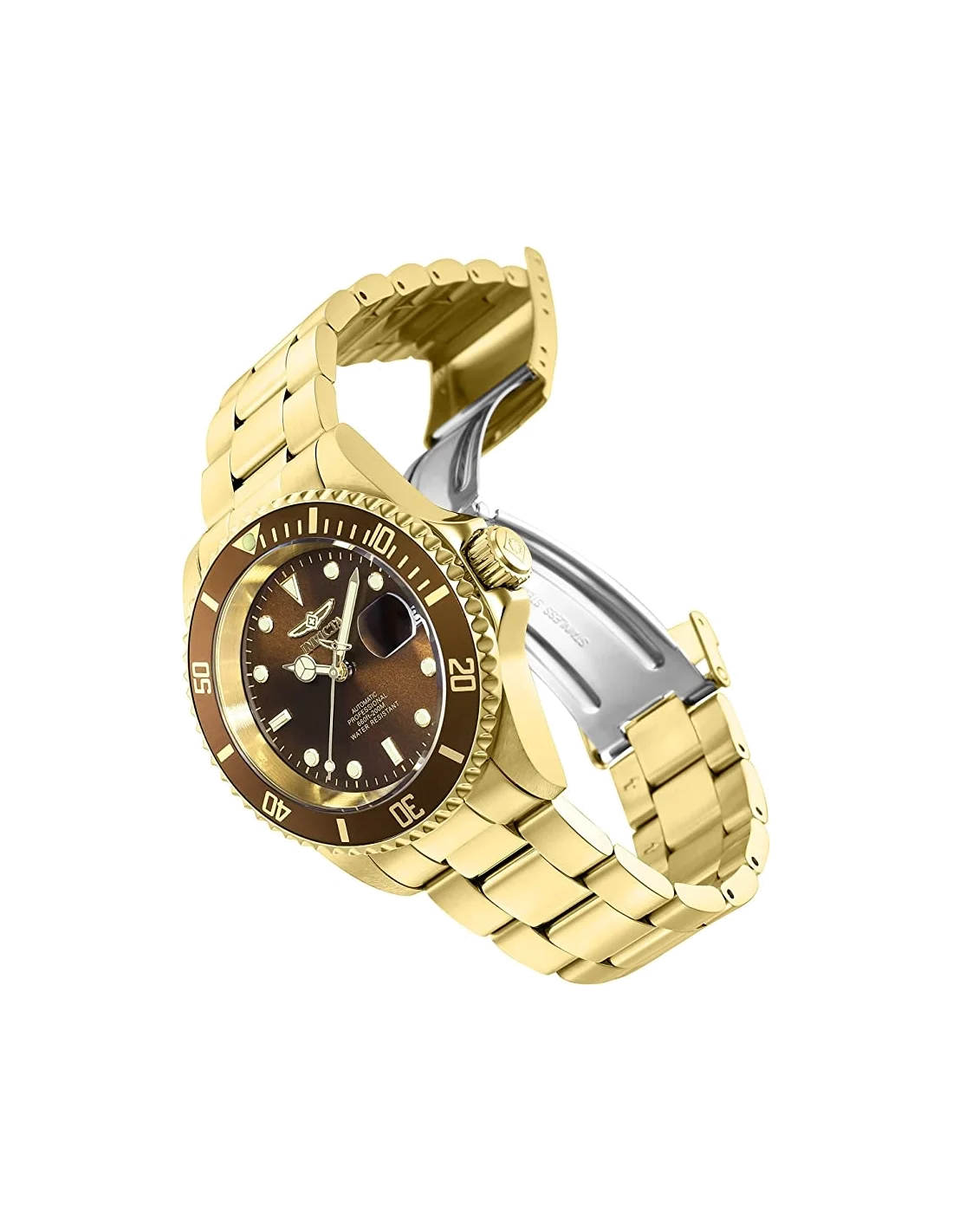 Montre homme Invicta Automatic Pro Diver avec bracelet en acier inoxydable doré vue 2