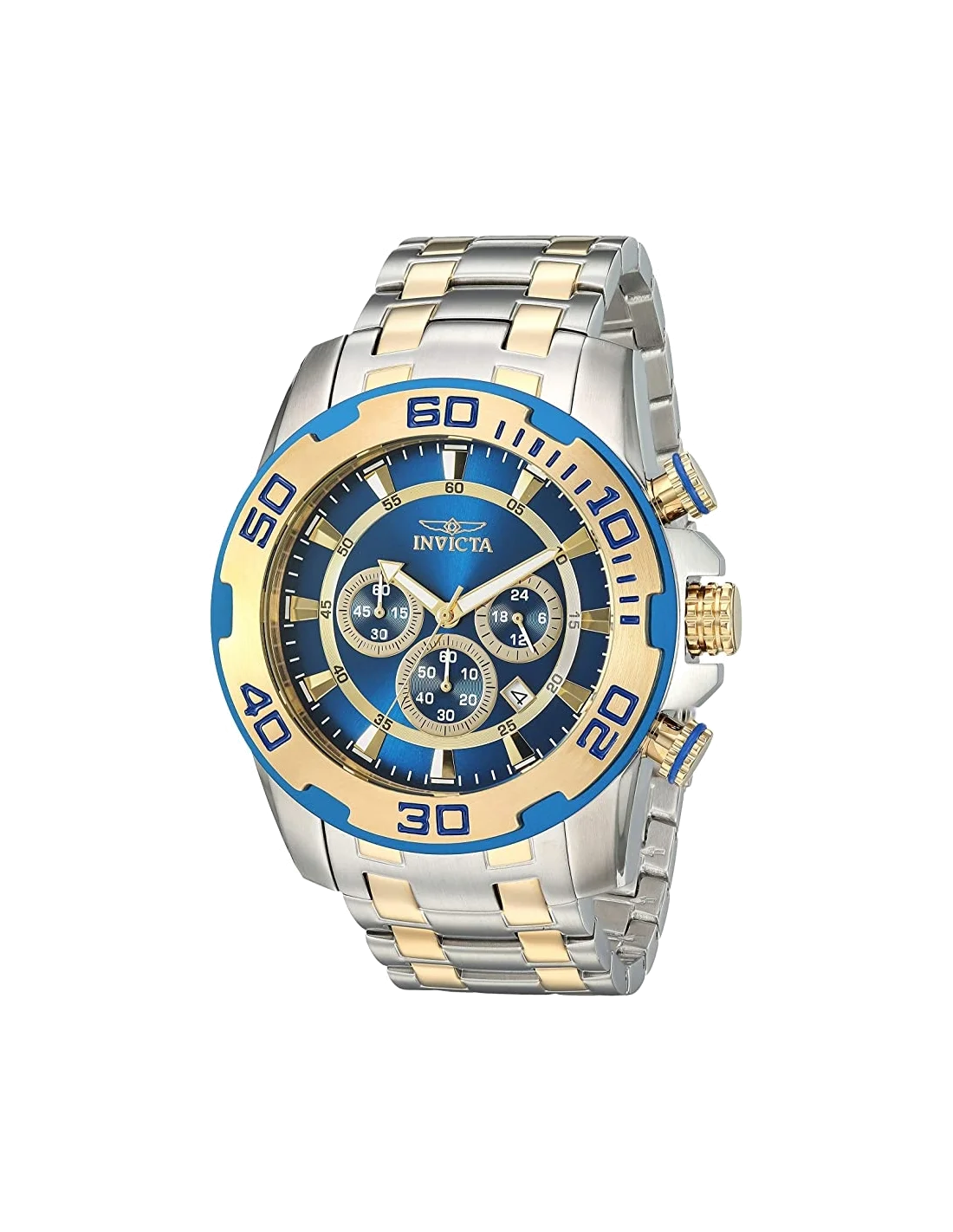 Montre homme Invicta Quartz Pro Diver en acier inoxydable bicolore avec cadran bleu