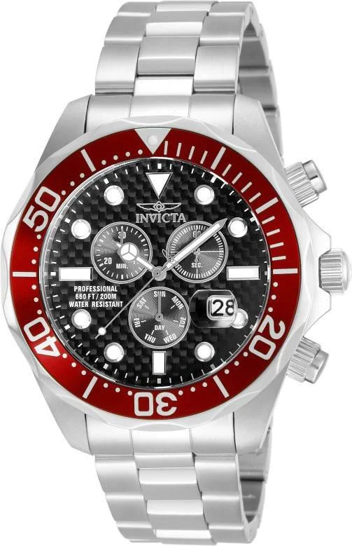 Montre Homme Invicta Pro Diver 12570 Bracelet Argenté et lunette rouge
