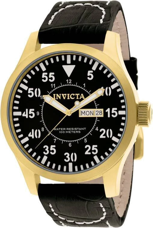 Montre Homme Invicta Specialty 11190 Bracelet En Cuir Noir et boîtier doré