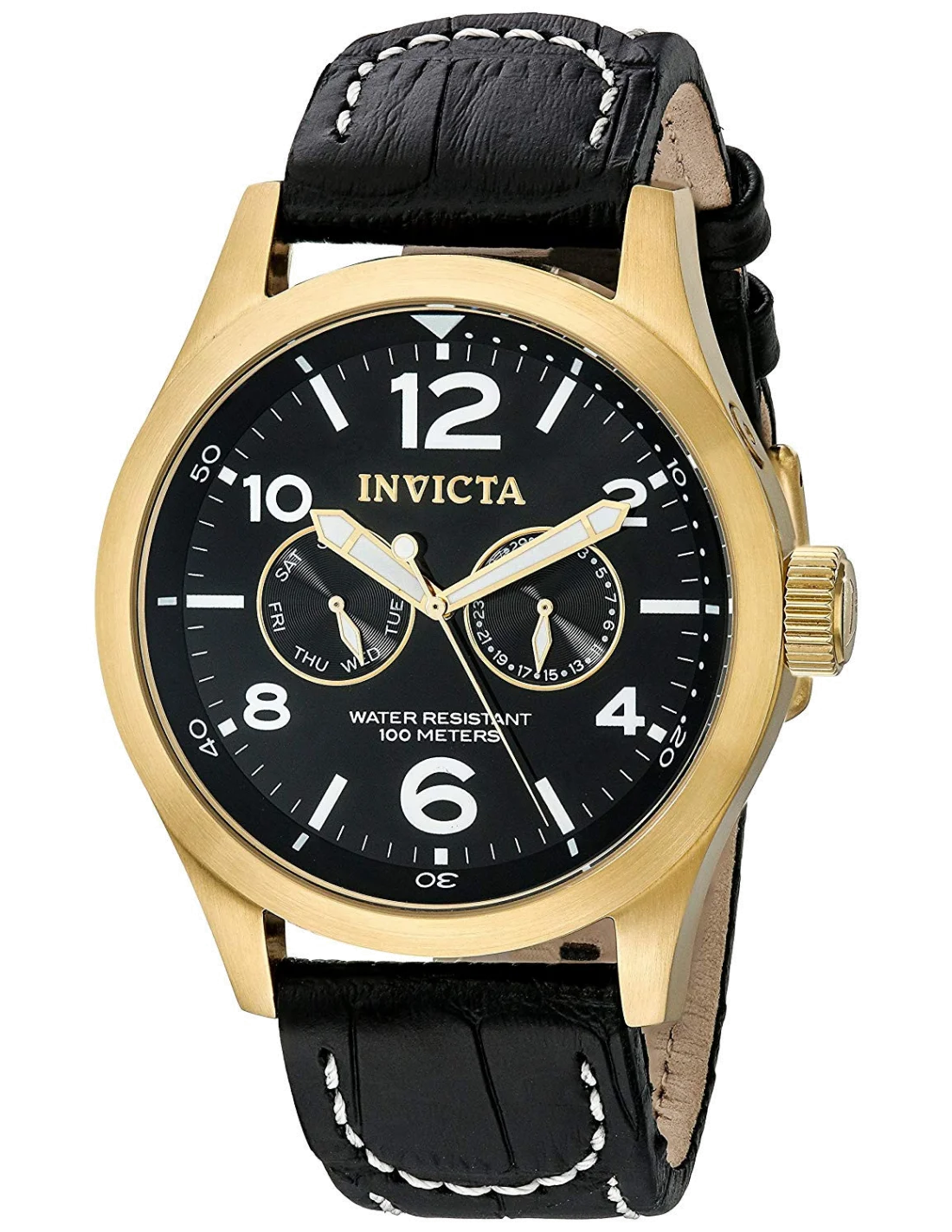 Montre Homme Invicta Specialty 10491 Bracelet En Cuir Noir coutures blanches vue 2