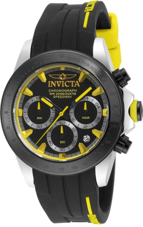 Montre Homme Invicta Speedway 17191 Bracelet noir en polyuréthane finition jaune