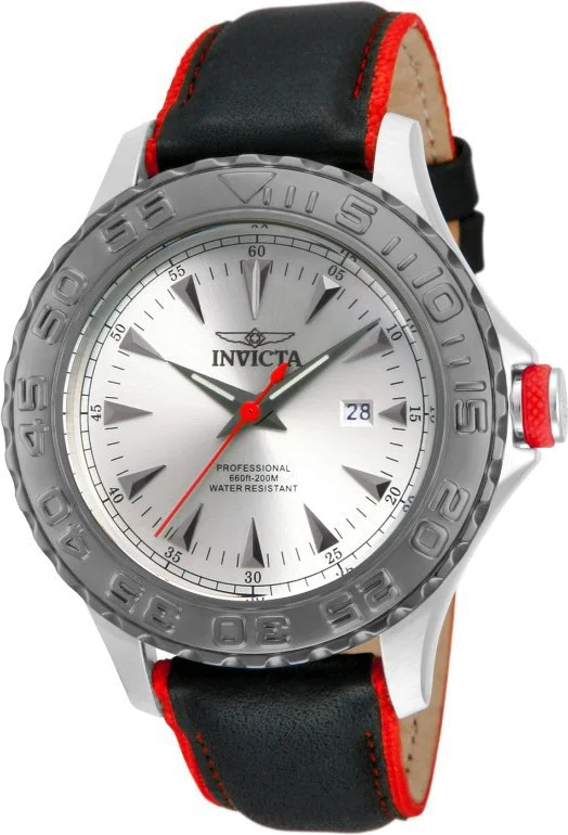 Montre Homme Invicta Pro Diver 12613 Bracelet cuir couleur noire et coutures rouges