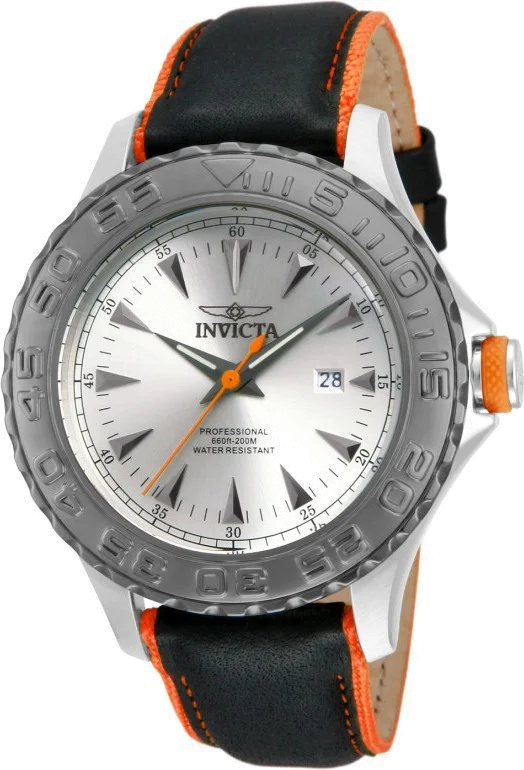 Montre Homme Invicta Pro Diver 12612 Bracelet cuir noir et couture orange