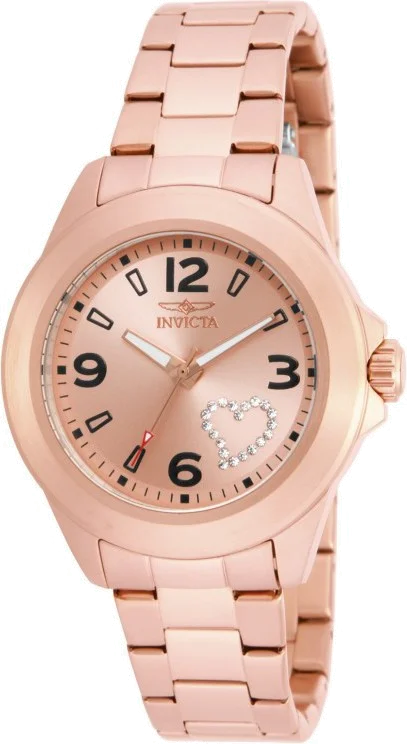 Montre Femme Invicta Angel 17934 Dorée rose avec motif coeur strassé