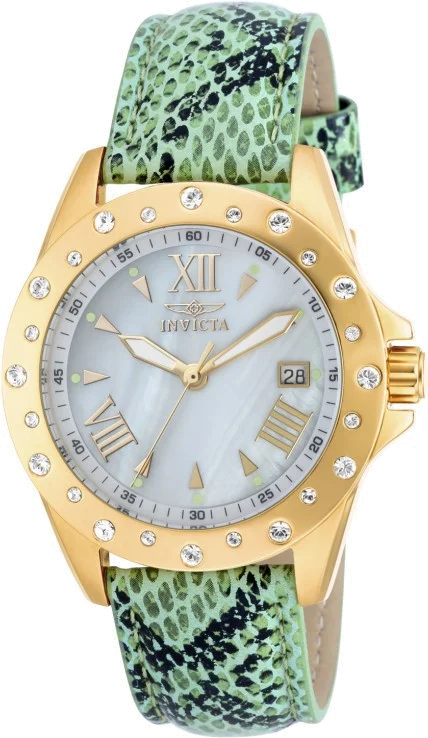 Montre Femme Invicta Angel 18358 Bracelet aspect peau de serpent verte