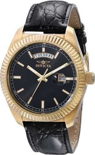 Montre Femme Invicta Angel 16340 Lunette crantée dorée et bracelet cuir noir