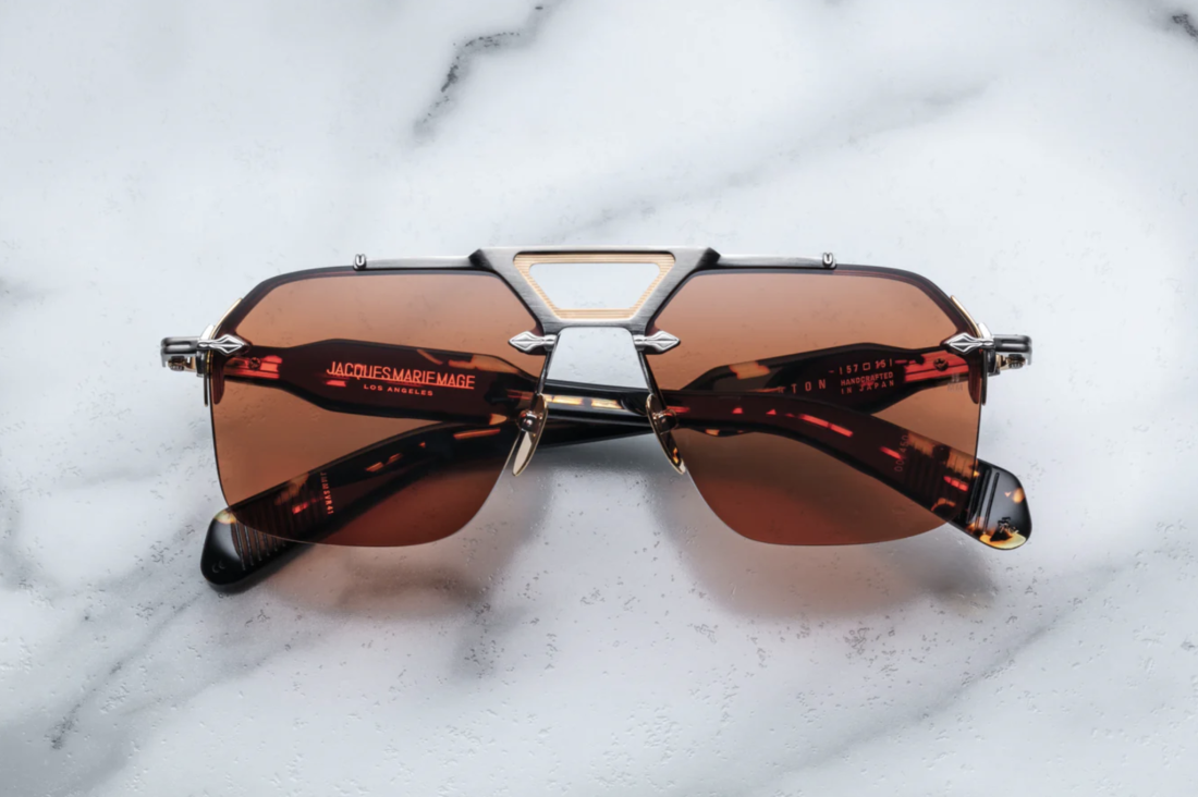 Lunettes de Soleil Jacques Marie Mage Silvertone aviator roses en aluminum magnesium - Havana vue 4