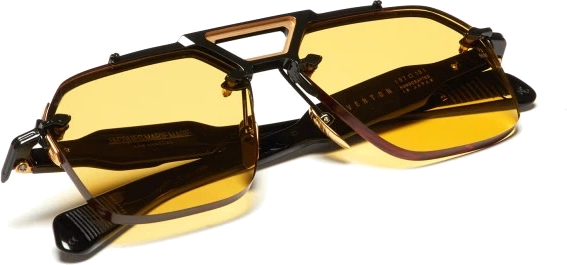 Lunettes de Soleil Jacques Marie Mage Silvertone aviator jaunes/noires en aluminum magnesium - Jaune - Noir vue 5