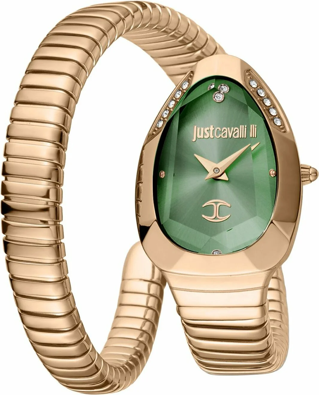 Montre Femme Just Cavalli JC1L208M0055 Signature Snake, Cadran Vert, Boîtier Acier Plaqué Or Rose
