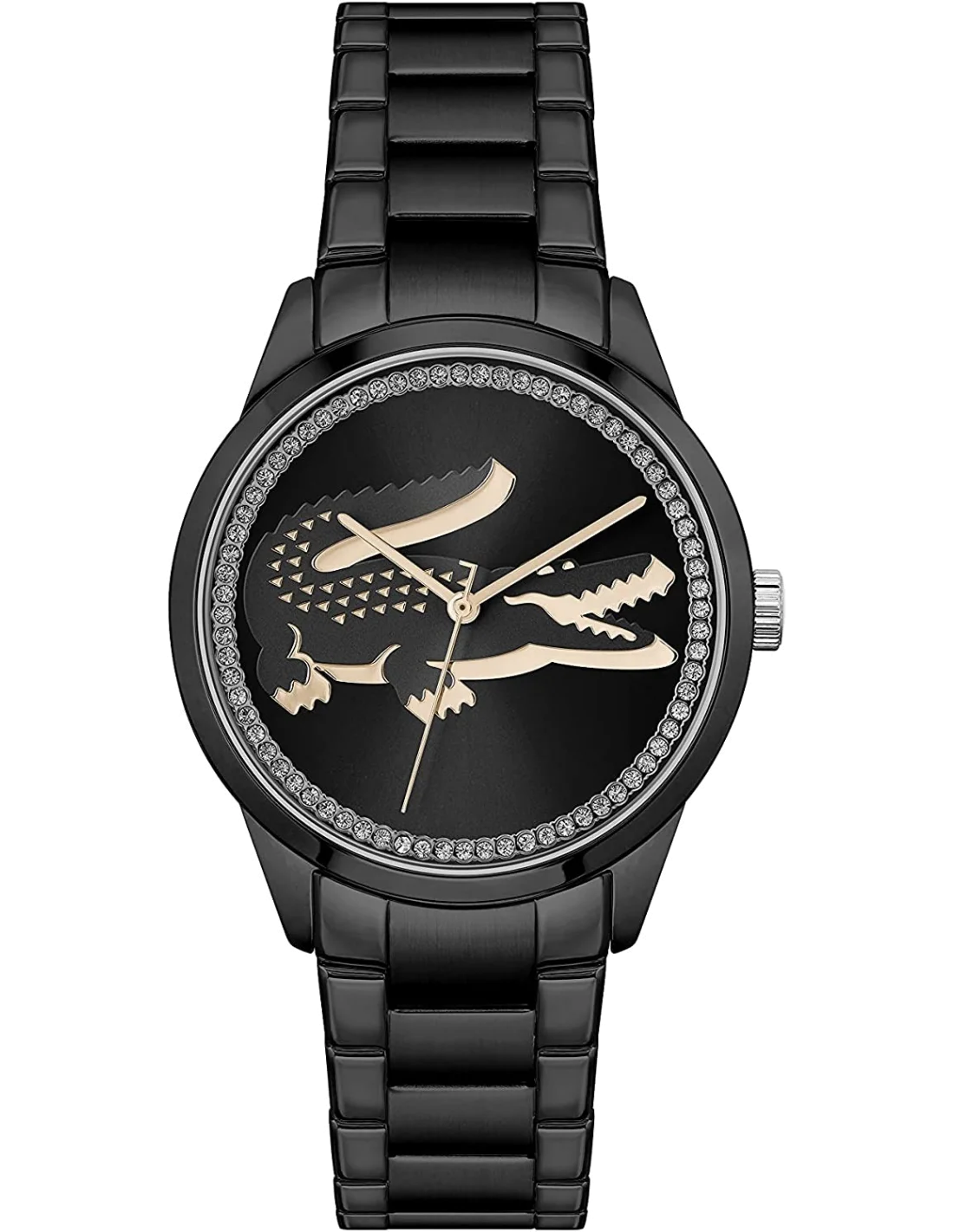 Montre Femme Lacoste Ladycroc 2001192, bracelet acier inoxydable noir et cadran strass