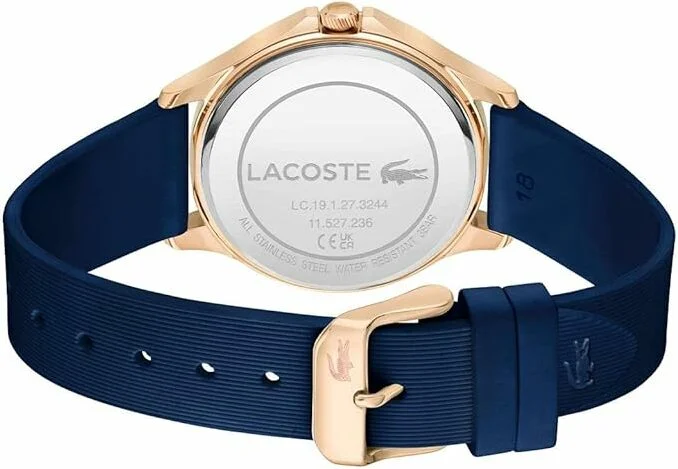 Montre Femme Lacoste Pleats 2001236, Boîtier Or Rose, Cadran Bleu Multifonctions, Bracelet Silicone Bleu Marine vue 2
