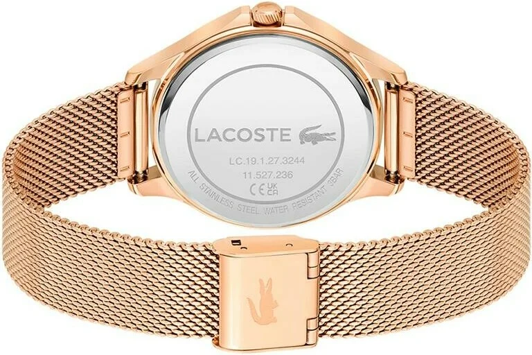 Montre Femme Lacoste Pleats 2001238 - Cadran Multifonctions Gris, Boîtier et Bracelet Maille Milanaise Or Rose vue 3