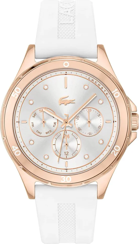Montre Femme Lacoste Swing 2001244, Cadran Argent Multifonctions, Bracelet Silicone Blanc