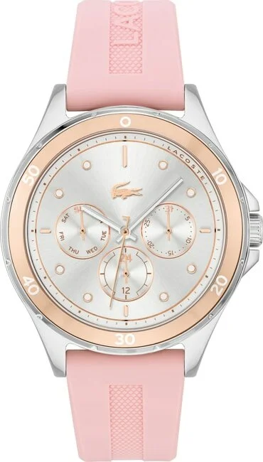 Montre Lacoste Swing 2001245 pour Femme - Cadran Argent Multifonctions, Bracelet Silicone Rose