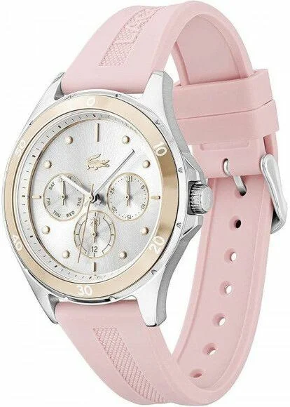 Montre Lacoste Swing 2001245 pour Femme - Cadran Argent Multifonctions, Bracelet Silicone Rose vue 2