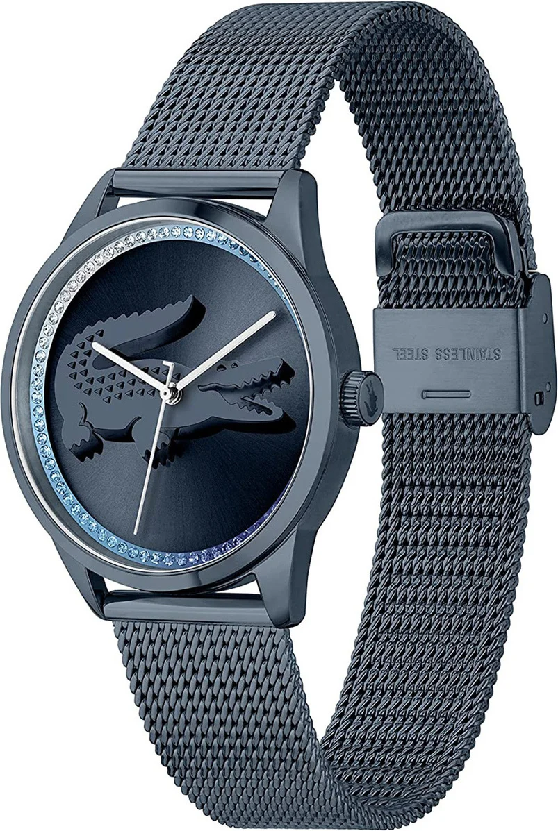 Montre Femme Lacoste Ladycroc 2001260 - Cadran bleu strass, bracelet maille milanaise acier bleu vue 2