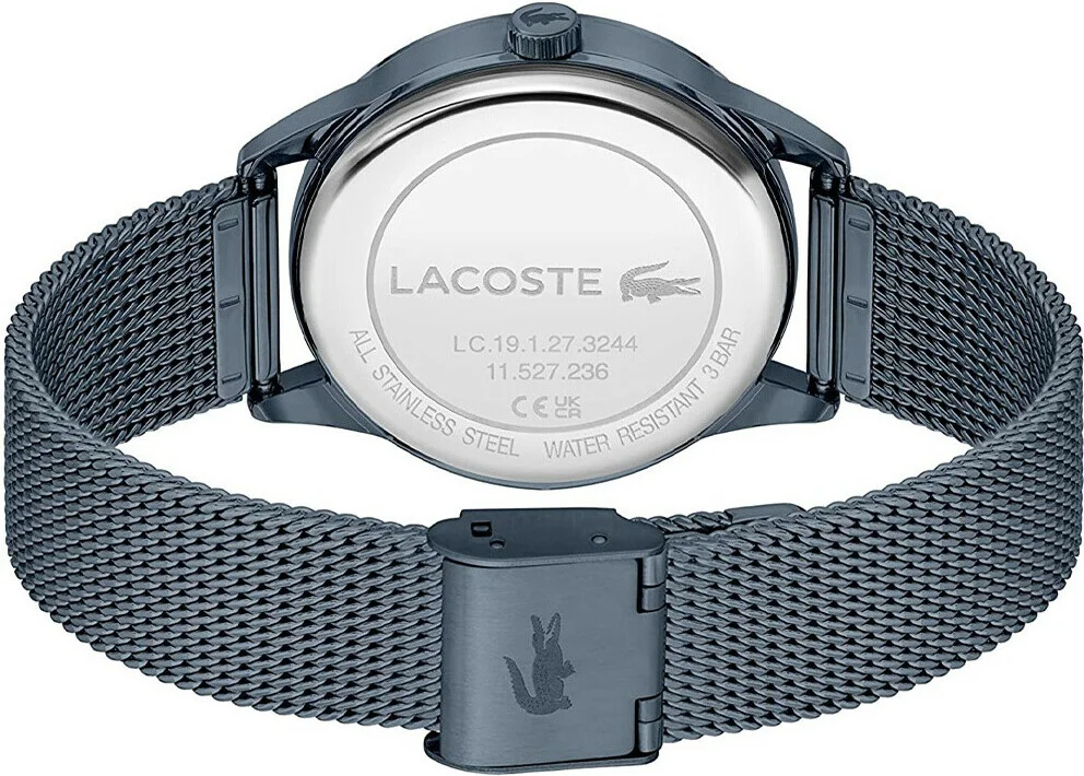 Montre Femme Lacoste Ladycroc 2001260 - Cadran bleu strass, bracelet maille milanaise acier bleu vue 3