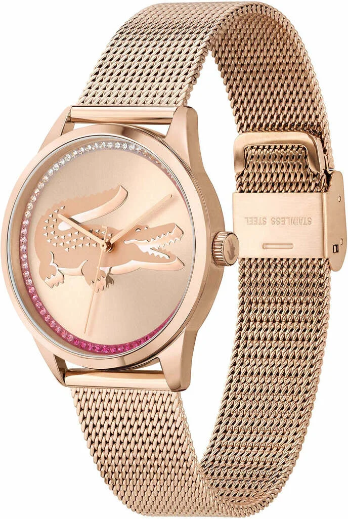 Montre Lacoste Ladycroc 2001261 pour Femme, Boîtier et Bracelet Maille Milanaise Or Rose, Cadran Strass vue 2