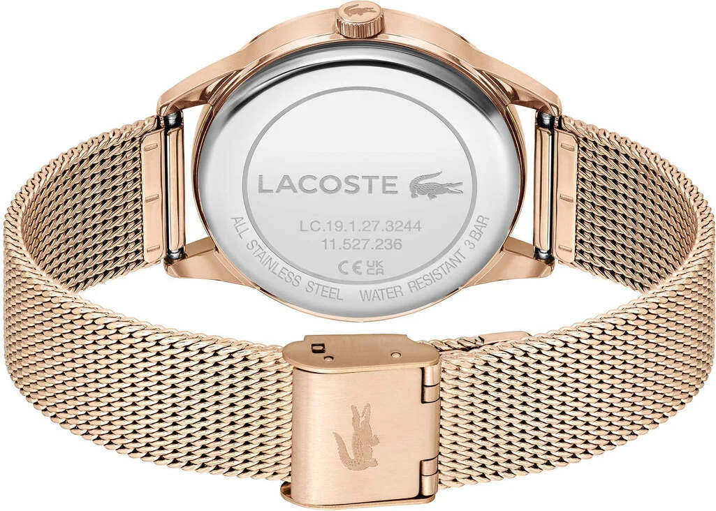 Montre Lacoste Ladycroc 2001261 pour Femme, Boîtier et Bracelet Maille Milanaise Or Rose, Cadran Strass vue 3