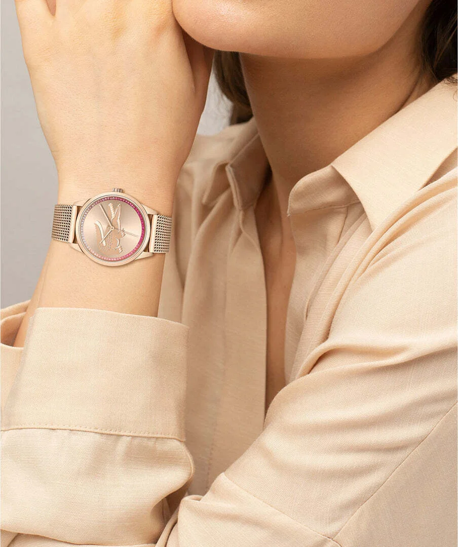 Montre Lacoste Ladycroc 2001261 pour Femme, Boîtier et Bracelet Maille Milanaise Or Rose, Cadran Strass vue 4