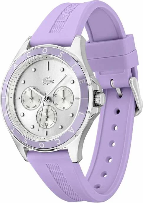 Montre Lacoste Swing 2001300 pour Femme - Cadran Argent Multifonctions, Bracelet Silicone Lilas vue 3