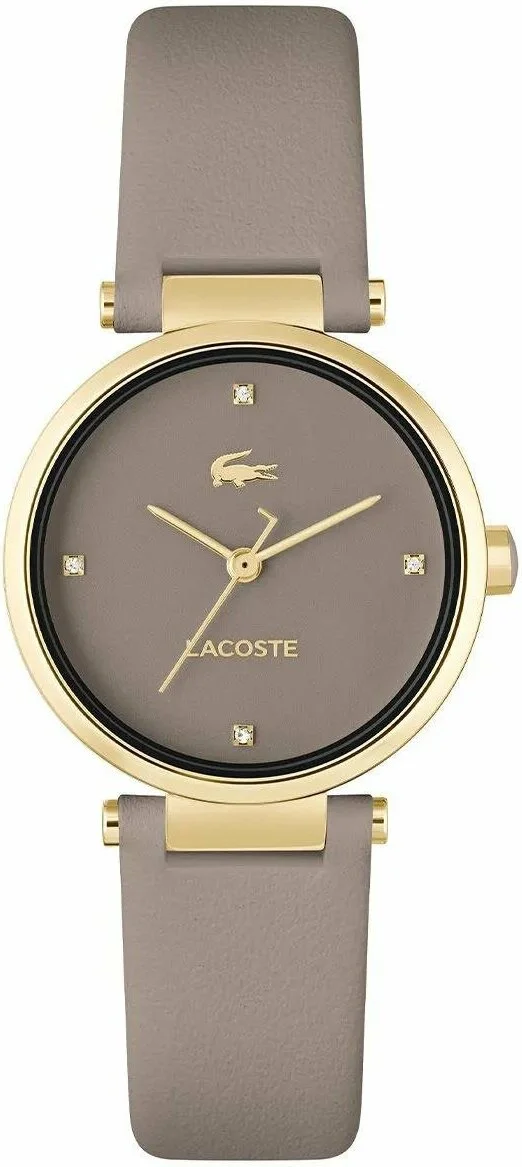 Montre Lacoste Orba 2001334 pour Femme - Cadran Gris Taupe, Bracelet Cuir, Boîtier Or
