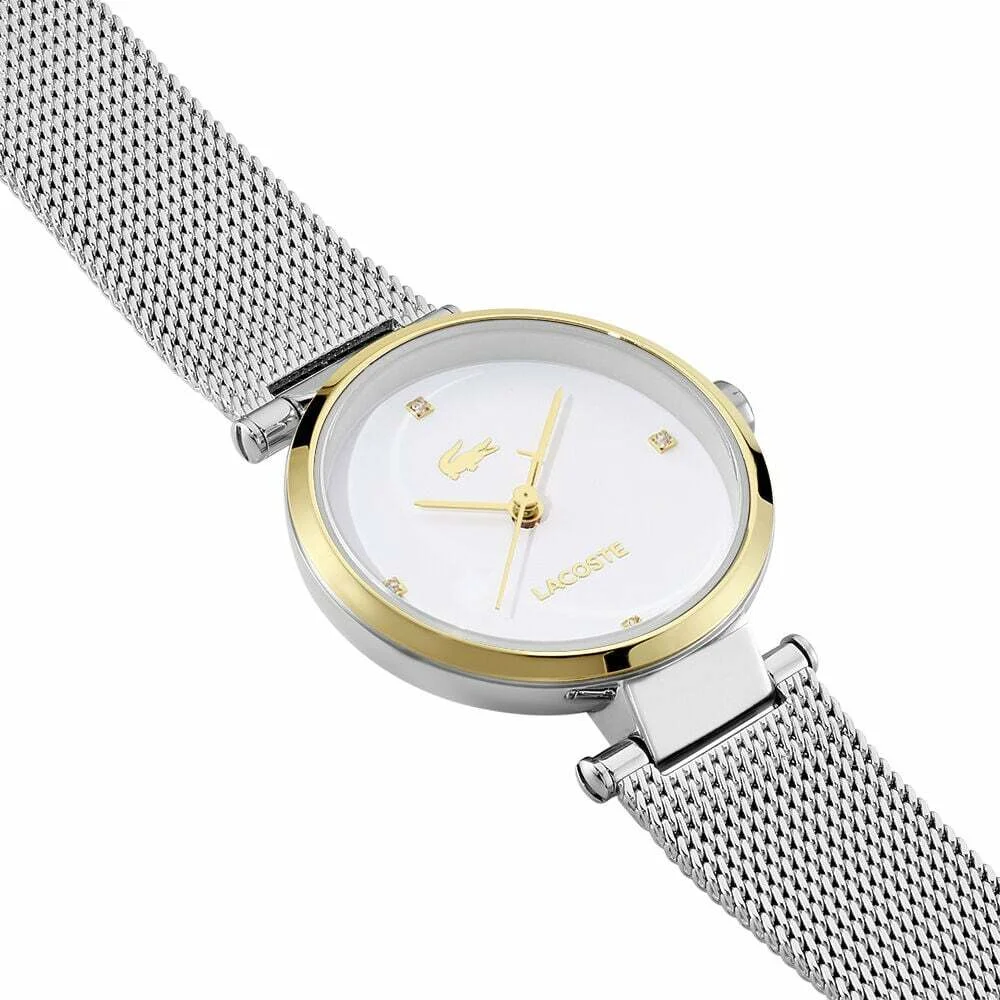 Montre Lacoste Orba 2001337 pour Femme - Cadran Blanc, Boîtier Or et Bracelet Maille Milanaise Argenté vue 2