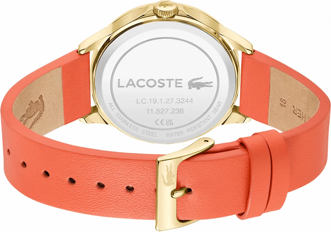 Montre Lacoste Skyhook 2001338 pour Femme - Cadran blanc multifonctions, bracelet cuir orange vue 3