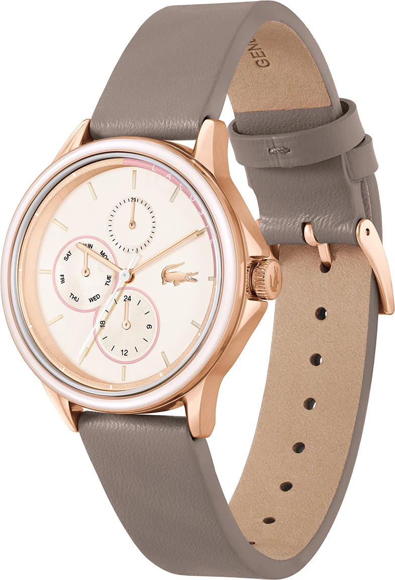 Montre Femme Lacoste Skyhook 2001339, Boîtier Or Rose, Cadran Beige, Bracelet Cuir Marron vue 2