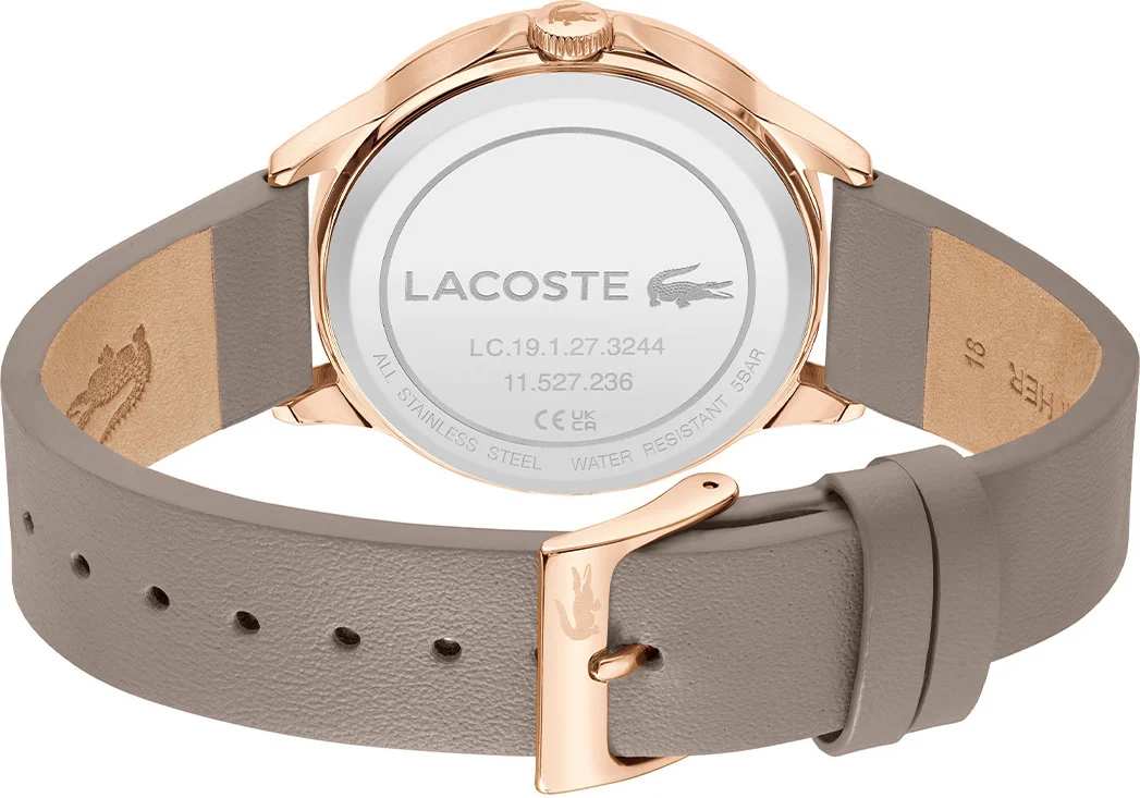 Montre Femme Lacoste Skyhook 2001339, Boîtier Or Rose, Cadran Beige, Bracelet Cuir Marron vue 3