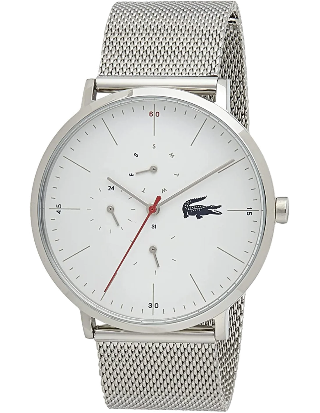 Montre Homme Lacoste Réf. 2011025 - Cadran Blanc, Boîtier et Bracelet Maille Milanaise Argenté