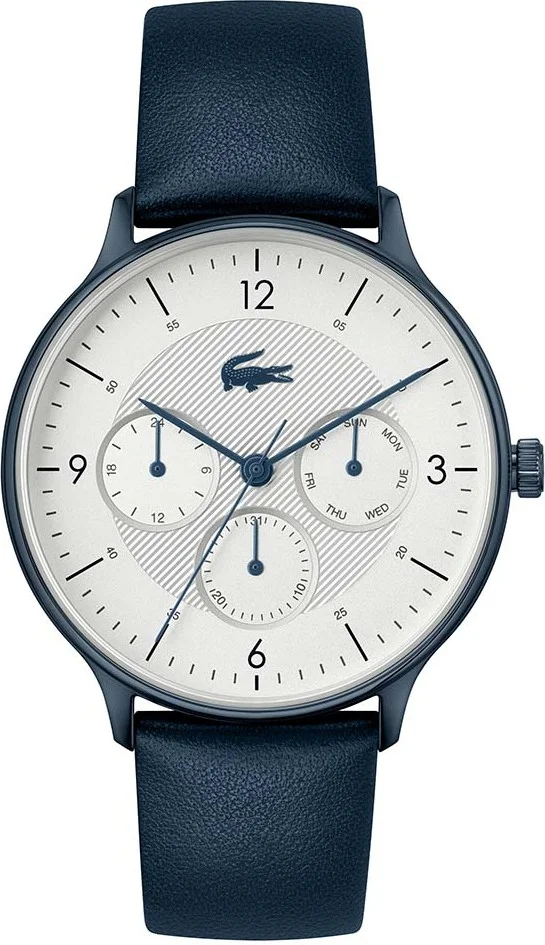 Montre Homme Lacoste Club Réf. 2011140 - Boîtier Acier Bleu, Cadran Blanc, Bracelet Cuir Bleu